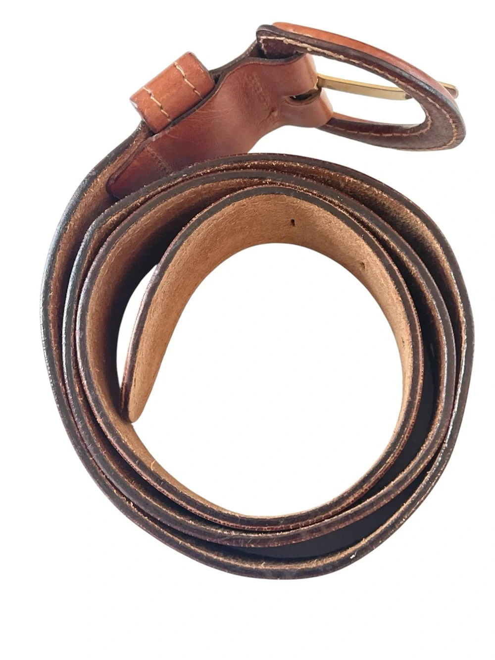 Cognac Brown Leather Wide Waist Belt Oversized D Buckle Size M